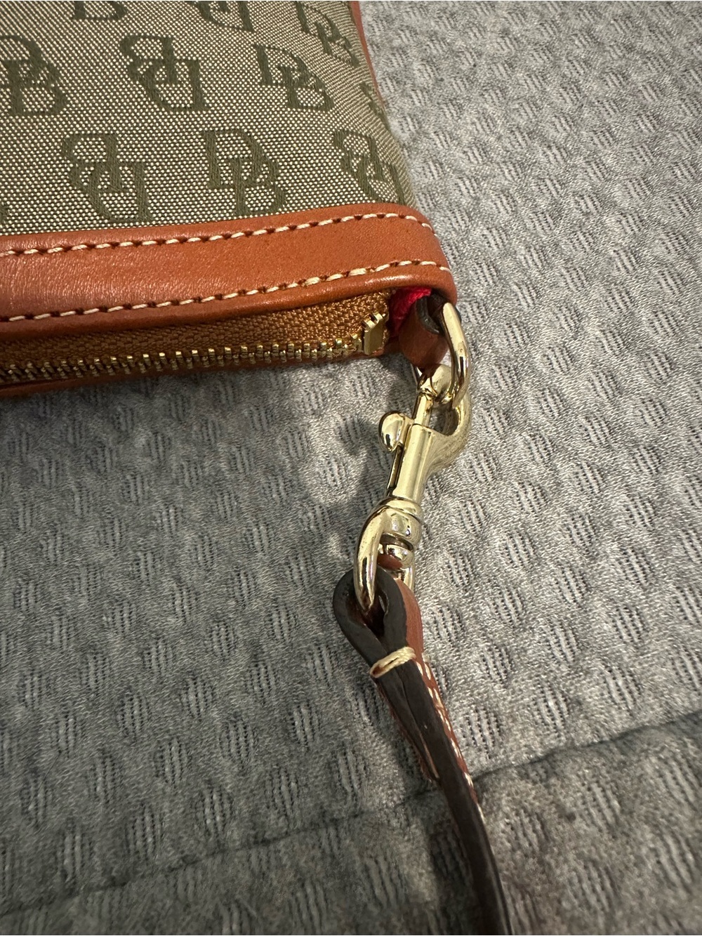 Dooney & Bourke Olive Logo Canvas Wristlet with Brown Leather Trim - Picture 8 of 11